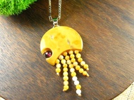 簡潔設計 玉墜 水母 印尼黃玉髓+黃玉珠+紅石榴珠
