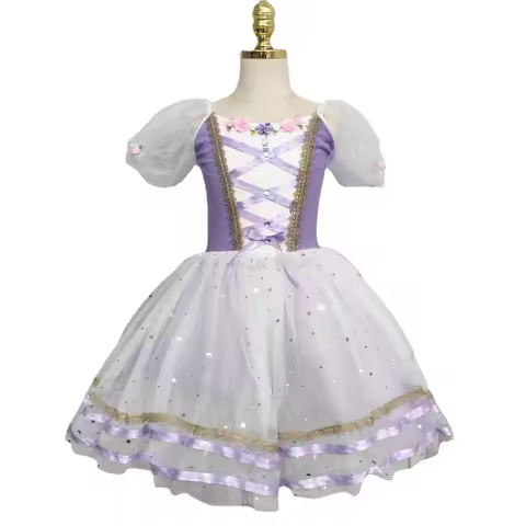 Ballet Dress for Kids Giselle Professional Competition Dance Lilac Puffy Skirt Long Dress Adult Ball