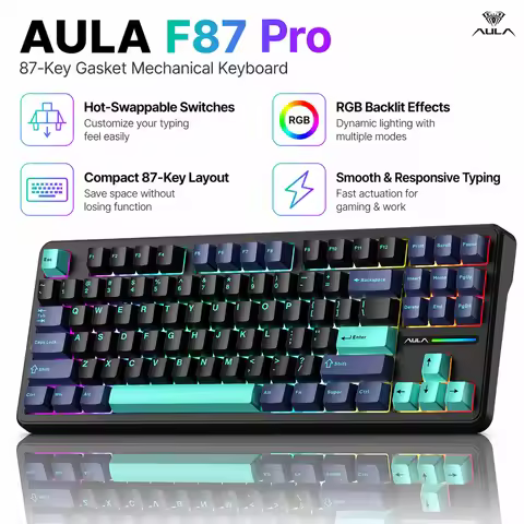 AULA F87 Pro Wireless Mechanical Keyboard TKL 87Keys Hot Swap Gasket RGB PBT Keycaps TriMode 2.4G BT
