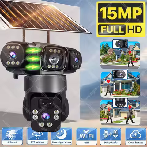 V380 Pro 3 Lens IP Solar Camera HD 15MP Outdoor Waterproof CCTV Night Vision Two-Way Audio Camera Mo