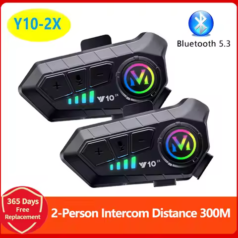 Y10 -2X Motorcycle Helmet Bluetooth Headset Intercom The Large Batterylasts 48 Hours lntelligent Noi