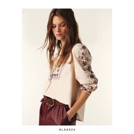 LA8824 - Soft Beige, Dark Blue Embroidery | Blouse