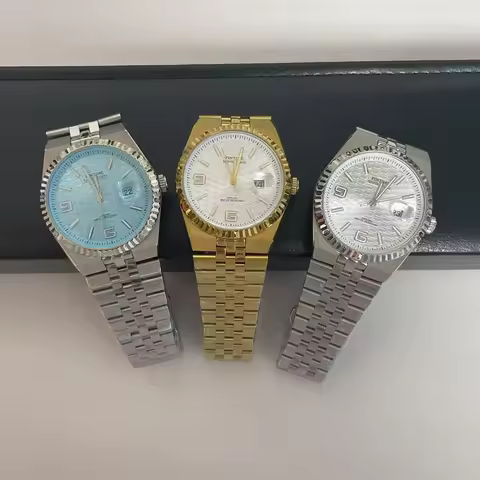 Luxury Old Money Men Watch Ice Blue Honeycomb Dial Quartz Watch Gold Silver Steel Date Wristwatch Re