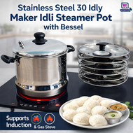 Premium Stainless Steel 6 Tray 30 Idly Maker Idli Steamer Pot | Gas Stove & Induction Compatible | H
