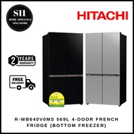 HITACHI: R-WB640V0MS 569L 4-DOOR FRENCH FRIDGE (BOTTOM FREEZER) - 2 YEARS WARRANTY