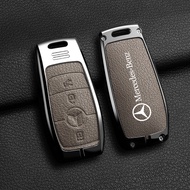 Zinc Alloy Goatskin Leather Car Key Fob Case Cover Shell Buttons Protector Keychain For Mercedes Ben