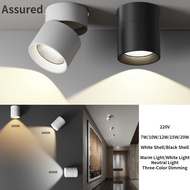 Assured Adjustable Angle Led Downlight, Surface Mounted Spotlight, Foldable Hole-free Background Wall Entrance Ceiling Light, 220V, 7W/10W/12W/15W/20W, White/black Shell, White Light/warm Light/neutral Light/three Color Changes To Light,