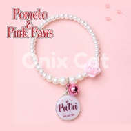 Beautiful Pearl Cat Necklace + Custom Elastic Name Pendant - Elastic Cat Collar Pearl w/ Name TAG - 