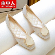 Single Shoes Women Square Toe Rhinestone Peas Shoes Flat Boat Shoes Flat Boat Shoes Flat Boat Shoes 