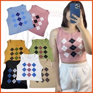 Ja8thy Argyle Print Crop Top - Ribbed Knitted