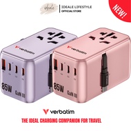 Verbatim 85W 5-Port GaN III Travel Charger Retractable USB-C 70W PD QC4+ Global Plugs Pouch