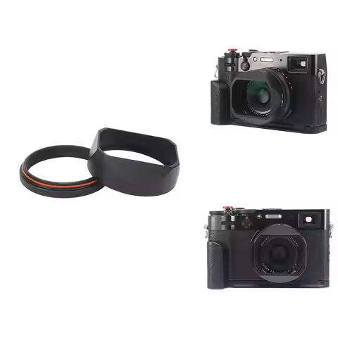 Haoge Square Metal Lens Hood for Fujifilm Fuji X100VI X100V Camera Lens with 49mm Adapter Ring Silve
