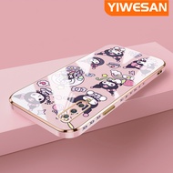 YIWESAN เคสปลอกสำหรับ Samsung A7 2018ลายลูกกวาดเค้กคุโรมิเคสโทรศัพท์ซิลิโคนเคลือบดีไซน์ใหม่ด้านข้างฝาปิดเลนส์เต็มเคสป้องกันกล่องกันกระแทกกล้องถ่ายรูป