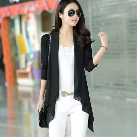 Women Clothing 2023 Female Summer Thin Section Mid-Long Sun Protection Clothing Half Sleeve Shawl Ch