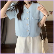 YUJINI Pearl Button Shirt, Loose Fit Casual Short Sleeve,  Versatile Cardigan Summer