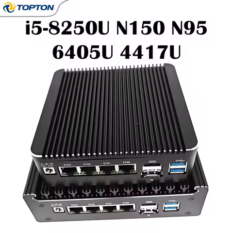 Fanless Mini PC Intel N150/N95 i5-8250U 6405U 4417U Firewall Router, 4x2.5G LAN pfSense OPNsense Hom