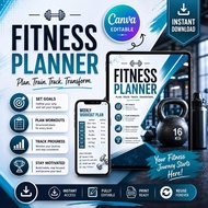 Fitness Planner Bundle | Editable in Canva | Digital Download | Workout & Goal Tracker