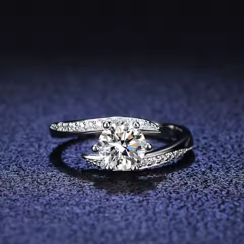 Luxury Solid 18K White Gold Ring 1CT 6.5mm Moissanite Engagement Ring for Woman Gorgeous Anniversary