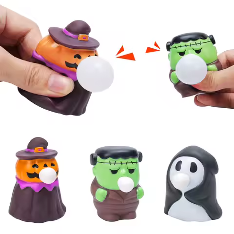 Children Halloween Squeeze Fidget Toys for 6Y Pumpkin Blow Bubbles Stress Relief Anti-stress Toys fo