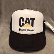 Caterpillar CAT Black &amp; White Twill Mesh Cap Trucker Hat