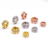 Plated 18k Gold Inlaid Zircon Flower-Shaped Round Beads Spacer Beads Barrel Beads Spacer Spacer DIY 