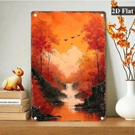 CIFbuy Autumn Landscape Metal Wall Sign Rustic Fall Decor