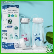 SUCHENSG Hands-Free Baby Bottle, 8oz/240ml with Straw Brush Feeding Bottle Set, Normal-Neck Self-Fee
