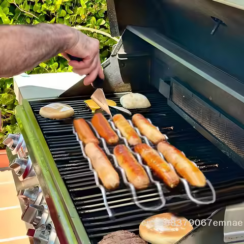 Stainless Steel BBQ Sausage Roller Rack Hot Dog Roller Grill 360° Rotating Design Evenly Cooked Saus