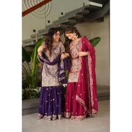 Top n sharara Crazy Silk Hevy Coding Embroidery Siqunce Work