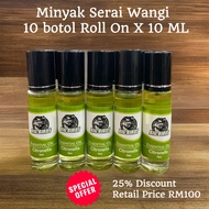 Minyak Serai wangi(Citronella)10 botol kaca x 15 ml Roll On Harga Borong (HQ Moncah Affiliate Wholesale Price Wanted)