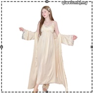 HT818 sexy long lady's nightgown and robe Set with PADDING, beautiful and luxurious silk bow pajamas