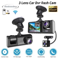 RINABONSINY Vehicle Recorder, HD Recording IR Night Vision Car DVR,  3 Channels 360° View APP Contro
