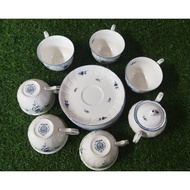 Noritake made in JAPAN Coffee Tea Mug Set Glass + Plate 6 Sets With Jar