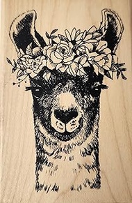 Inkadinkado Llama with Flowers Red Rubber Wood Stamp - Floral