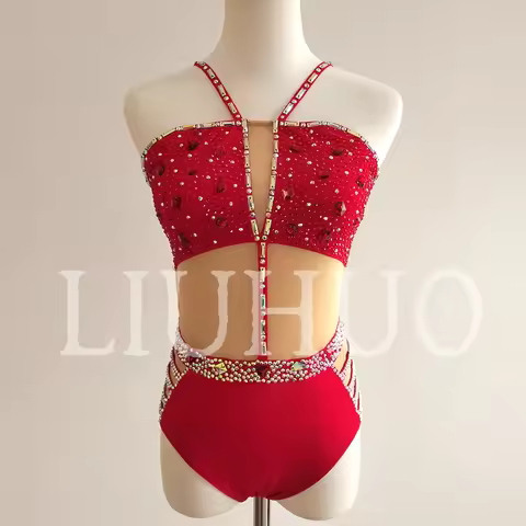 LIUHUO Red Lyrical Dancing Dress for Performance Pole Costume Factory Customize JC399