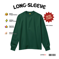 Baju Kaos Polos Wanita Pria Dewasa Lengan Panjang Warna Hijau Botol Green Forest Bahan Combed 30s Uk