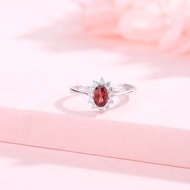 石榴石925純銀鋯石戒指 | 925純銀精鍍亮澤白金戒指 | 可調節大小
