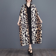 Oladivi L-8XL Fashion Leopard Printed Plus Size Bohemian Long Dress Women Summer Short Sleeve Casual