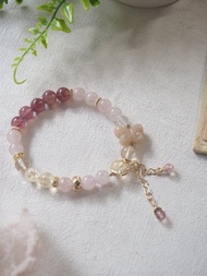 粉晶 草莓晶 黃阿賽 蝴蝶珊瑚玉 水晶設計款 手鍊