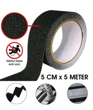 Stiker Lakban Tempel Lantai Anti Slip Tape Licin Plakban Aspal Pasir Silika PVC Kasar Lebar 5CM Panj