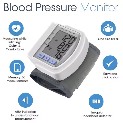 LED Wrist Blood Pressure Monitor BP Heart Rate Pulse Tonometer Automatic Contraction Tensiometer Hea
