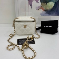 Chanel香奈兒白色羊皮金球mini盒子包斜挎包 30開