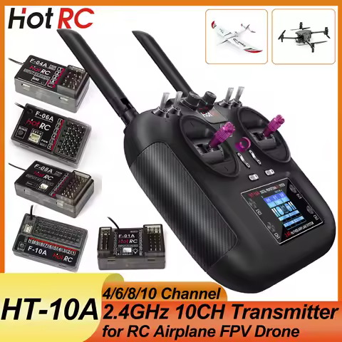 HotRC HT-10A 10CH Remote Control Transmitter F-08A F-01A F-10A 4/6/8/10CH Receiver for RC Airplane D