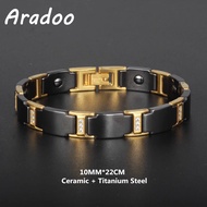Simple Titanium Steel Ceramic Magnetic Energy Bracelet Black Gallstone Energy Healthy Men's Bracelet