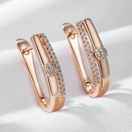 Wbmqda Simple Fashion Drop Earrings For Women 585 Rose Gold Color With White Natural Zircon High Qua