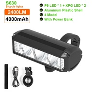 จักรยาน8000MAh 5 LED จักรยานด้านหน้าไฟฉาย LED แบบชาร์จไฟได้5200LM ไฟหน้าแบตสำรองอุปกรณ์รถจักรยาน