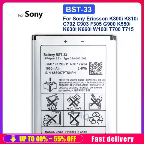 Mobile Phone Batteries BST-33 For Sony Ericsson K800i K810i C702 C903 F305 G900 K550i K630i K660i W1
