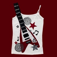 New Women Vintage Rock Guitar Print Vest Suspenders Top