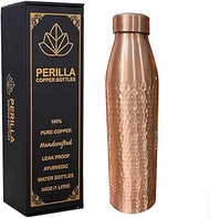 Perilla Home Copper BMC Hammered Water Bottle, 34 Oz Leak Proof 100% Pure - Ayurvedic Copper Vessel Cleanse the body and gives you multiple Health Benefits Immediately/Yoga Bottle