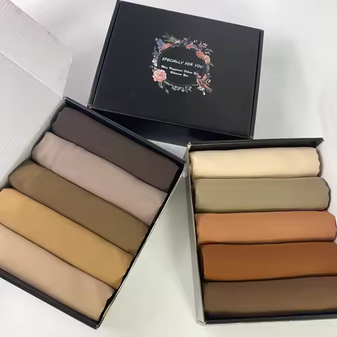 Luxury Custom Hijab Box For Women Bubble Chiffon Hijab Scarf Muslim Shawl Plain Soft Turban Head Wra